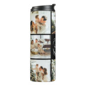 Modern Chic Zwart Monogrammed & Fotocollage Thermosbeker (Gedraaid links)
