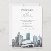 Modern Chicago Wedding Skyline Zwart & Wit Kaart (Voorkant)