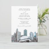 Modern Chicago Wedding Skyline Zwart & Wit Kaart (Staand voorkant)