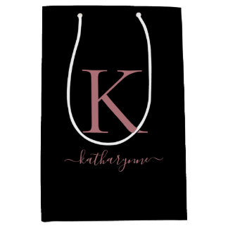 Modern Chich Zwart Roze Rose Goud Monogram Naam Medium Cadeauzakje