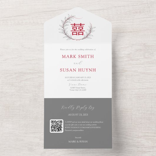 Modern Chinees Alles in een bruiloft uitnodiging ( (Binnen)