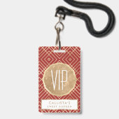 Modern Chinees rood kunstdeco Geometric Pattern Badge (Voorkant met koord)