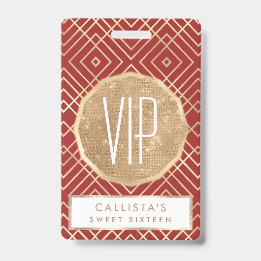 Modern Chinees rood kunstdeco Geometric Pattern Badge (Voorkant)