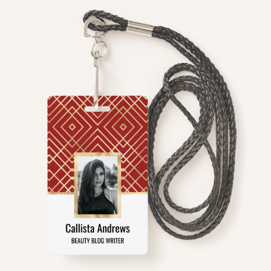 Modern Chinees rood kunstdeco Geometric Pattern Badge (Voorkant met draagriem)