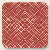 Modern Chinees rood kunstdeco Geometric Pattern Bier Onderzetter (Voorkant)