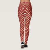 Modern Chinees rood kunstdeco Geometric Pattern Leggings (Achterkant)