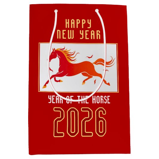 Modern Chinese Fire Horse New Year 2026  Medium Cadeauzakje (Voorkant)
