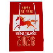Modern Chinese Fire Horse New Year 2026  Medium Cadeauzakje (Achterkant)