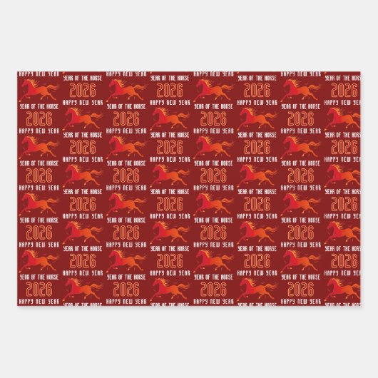 Modern Chinese Horse New Year 2026 Inpakpapier Vel (Voorkant 3)