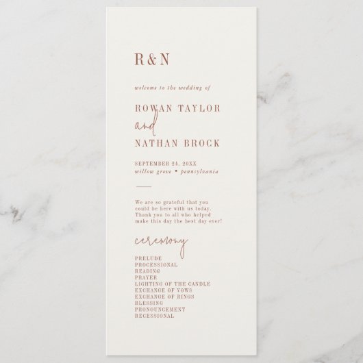 Modern chique Boho crème plat huwelijksprogramma Programma (Voorkant)