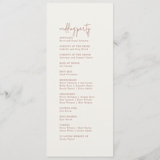 Modern chique Boho crème plat huwelijksprogramma Programma (Achterkant)