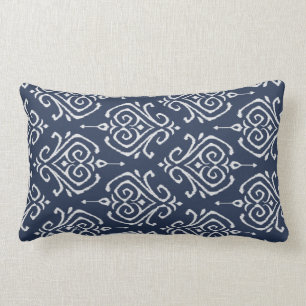 Modern chique damast blauw en wit ikat kussen