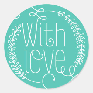 Modern chique Fancy script turquoise met liefde Ronde Sticker