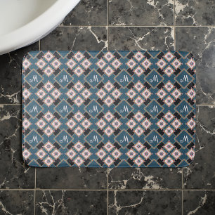 Modern chique geometrisch bloemenmonogrampatroon badmat
