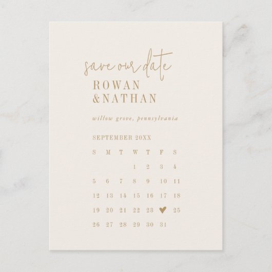 Modern chique gouden kalender Sla de datum op Uitnodiging Briefkaart (Voorkant)