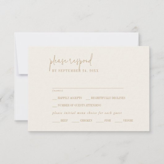 Modern chique gouden menu keuze RSVP-kaart (Voorkant)