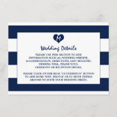 Modern chique marine blauw & wit bruiloft detail informatiekaartje (Voorkant)