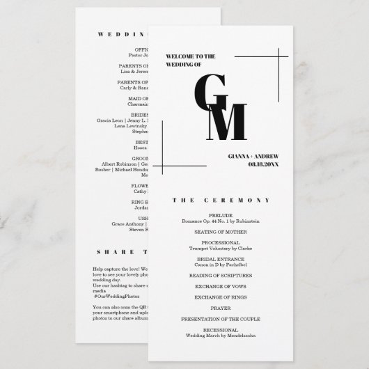 Modern chique minimalistisch monogram QR-code brui Programma (Voorkant / Achterkant)