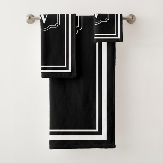 Modern Chique Monochroom Zwart-wit Monogram Bad Handdoek (Insitu)