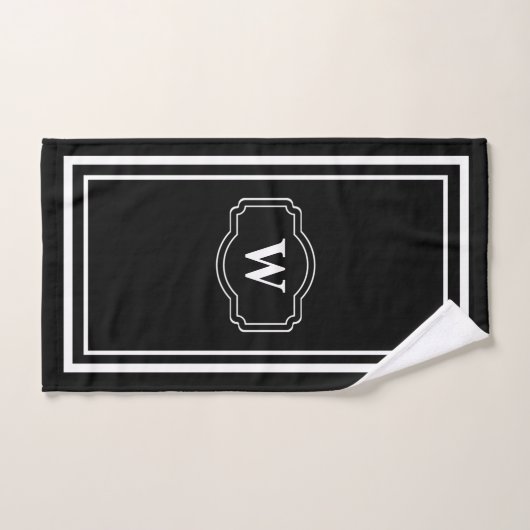 Modern Chique Monochroom Zwart-wit Monogram Bad Handdoek (Handdoek)