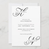 Modern Chique Monogram Zwart-wit Bruiloft Kaart (Voorkant)