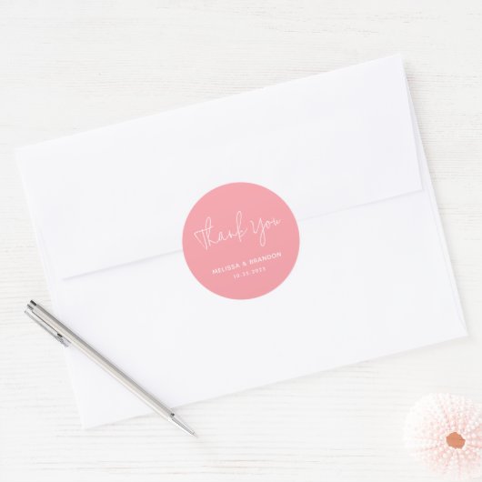 Modern Chique Pastel Roze Bruiloft Dank u Script Ronde Sticker (Envelop)