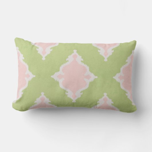 Modern chique pastel roze en groene ikat kussen (Voorkant)
