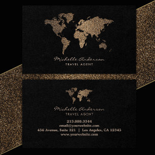 Modern chique reisagent Wereldkaart Gold glitter Visitekaartje