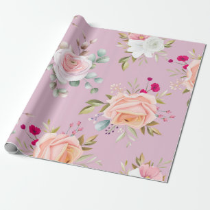 Modern chique rood, roze bloemig cadeaupapier