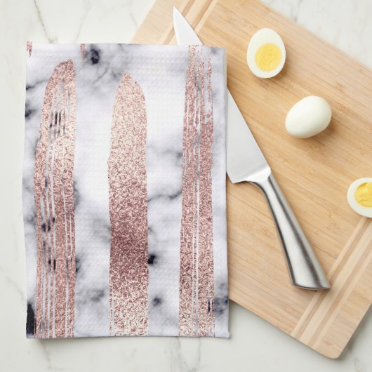 Modern chique Roos gouden penseelstreken marmer Theedoek (Quarter Fold)
