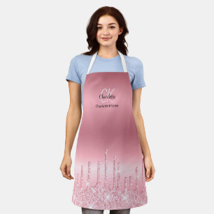 Modern chique roze holografisch glittermonogram schort