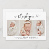 Modern chique script Baby 3 fotocollage dank u Bedankkaart (Voorkant / Achterkant)