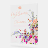 Modern chique wildflower script welkom afstuderen acryl bord (Hoek)