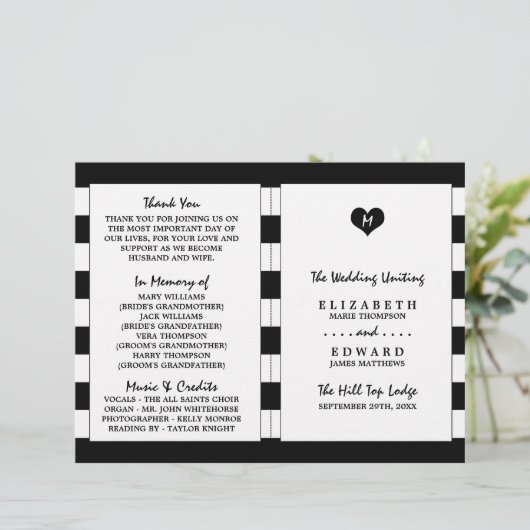 Modern chique zwart-wit bruiloft programma (Staand voorkant)