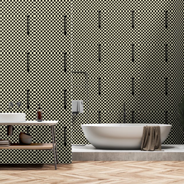Modern chique zwart & wit geruit geometrisch behang (Badkamer)