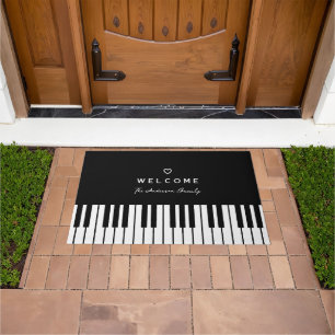 Modern chique zwart-wit piano toetsenbord Welkom Deurmat