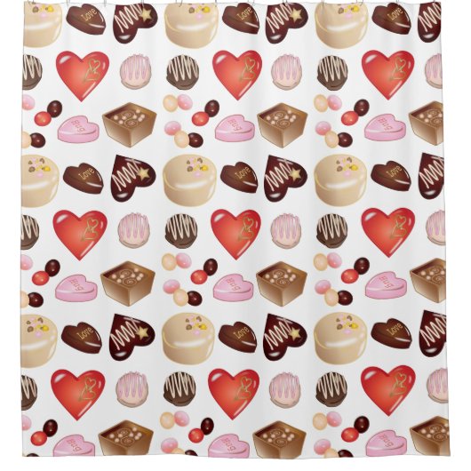 Modern Chocolate Snoep Hartpatroon Douchegordijn (Voorkant)