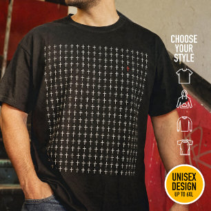 Modern Christelijk Kruis patroon Rood Heilig Hart T-shirt