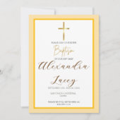 Modern Christening Baptism Gold Cross Invitation (Devant)