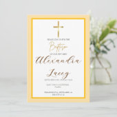 Modern Christening Baptism Gold Cross Invitation (Debout devant)
