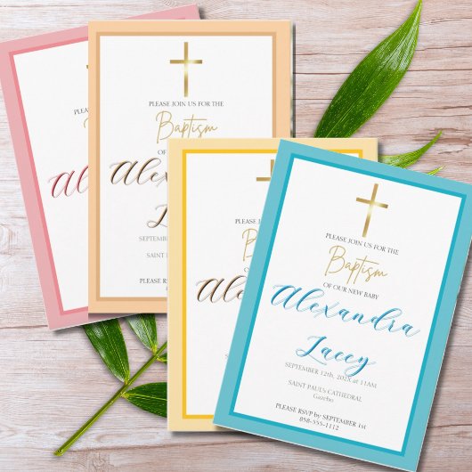 Modern Christening Baptism Gold Cross Invitation