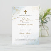 Modern Christian Blue Cross Boy Baptism Bautizo Kaart (Staand voorkant)