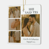 Modern Christmas 4 Photo Engagement Collage Keramisch Ornament (Links)