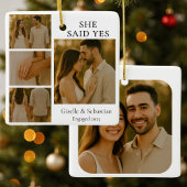 Modern Christmas 4 Photo Engagement Collage Keramisch Ornament