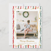 Modern Christmas Coquette Bow Pattern 1 Photo Feestdagenkaart (Voorkant)