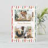 Modern Christmas Coquette Bow Pattern 3 Photo Feestdagenkaart (Staand voorkant)
