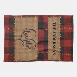 Modern Christmas Family Name Red Buffalo Plaid Theedoek