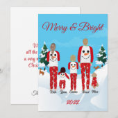 Modern Christmas Family of 5 Personalized Flat Feestdagenkaart (Voorkant / Achterkant)