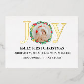 Modern Christmas Gold Joy Wreath Baby Aankondiging (Voorkant)