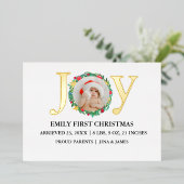 Modern Christmas Gold Joy Wreath Baby Aankondiging (Staand Voorkant)